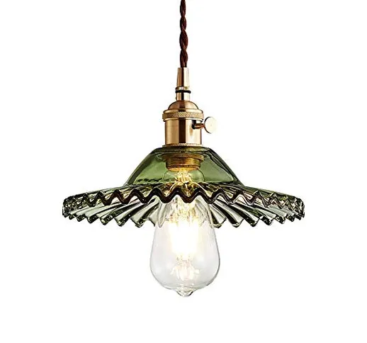 LFsem Semplice lampada a sospensione vintage in ottone con paralume in vetro Lampada a sof...