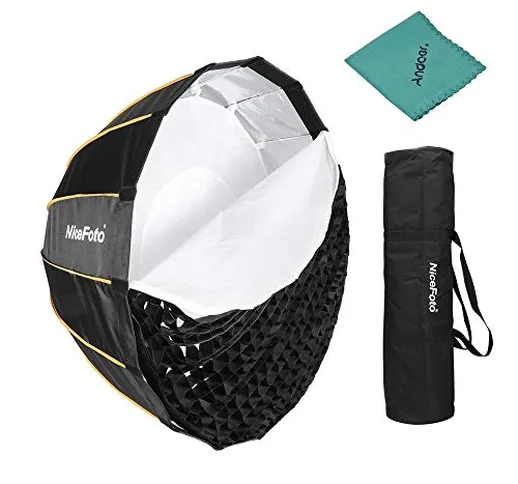 NiceFoto LED-120cm Quick Set-up Pieghevole Parabolic Umbrella Softbox con Griglia Carry Ba...