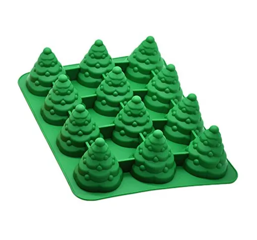 12 stampi antiaderenti in silicone a forma di alberi di natale in 3D, perfetti per torte,...