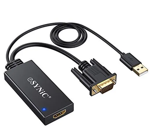 ESYNiC Convertitore VGA a HDMI con Audio - Adattatore 1080P Placcato Oro da VGA a HDMI e U...