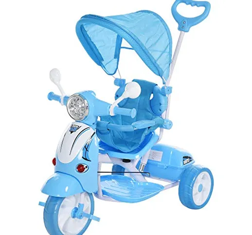homcom Triciclo con Maniglione a Forma di Moto per Bambini 18-72 Mesi (25kg) con Tettuccio...