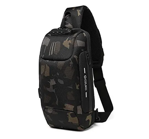 FANDARE Nuovo Zaino Monospalla Antifurto Borsa a Tracolla Uomo Borsa Sportiva,con pochette...