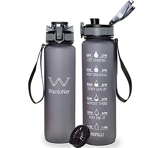 WanloNer Bottiglia d'Acqua 1.5L/1L/750ML/500ML Tappo Di Bottiglia Che Rimbalza Borraccia S...