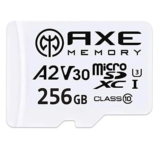 AXE Scheda di memoria microSDXC da 256 GB + adattatore SD con performance app A2, V30 UHS-...