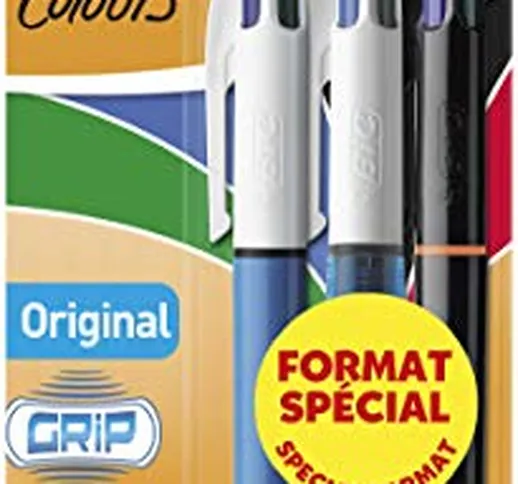 BIC - Penne originali in 4 colori, confezione da 3 pezzi, include penne originali Grip e P...