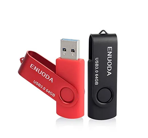 2 Pezzi 64GB Chiavetta ENUODA Pennetta Girevole USB 3.0 Unità Memoria Flash（Nero Rosso）