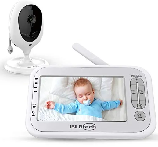 JSLBtech Baby Monitor Videocamera con Schermo LCD da 4,3", Funzione Interfono, Visione Not...