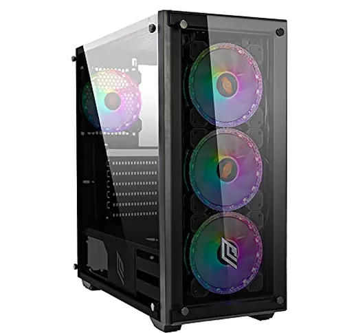 Noua Utopia F12 Black Case ATX per PC Gaming 0.70MM SPCC 4 Ventole Triplo Halo RGB Rainbow...