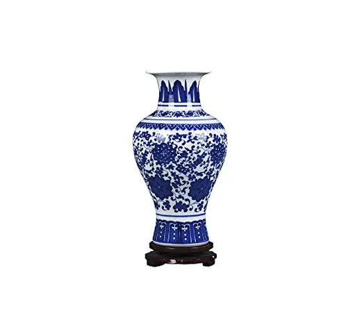 fanquare Jingdezhen Fishtail Vaso di Porcellana Blu e Bianco, Vaso di Ceramica per Fiori F...