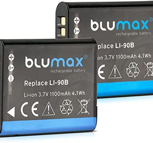 Blumax - 2 batterie per Olympus Li-90b / Li-92b 1100mAh | compatibile con Olympus XZ-2 Tou...