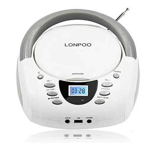 Lettore CD Portatili Boombox, Portatile Bambini Stereo Audio con Bluetooth/Radio FM/USB/in...