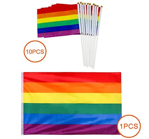 150 x 90 cm Gay Pride Bandiera Arcobaleno con 10 Pack Pride LGBT Festival Carnival Flag co...
