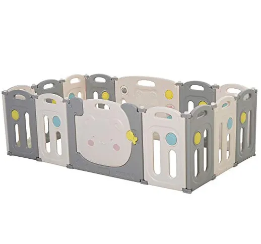 HOMCOM Box Recinto per Bambini +6 Mesi con 14 Pannelli a Incastro con Serratura e Giochi,...