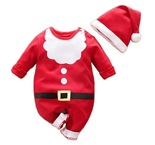 YEMOCILE Costume di Natale Ragazza del Bambino Pagliaccetto + Cappello Outfit Set Babbo Na...