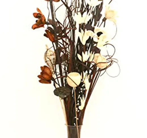 Bouquet di fiori artificiali ed essiccati, alto 90 cm, pronto per un vaso (marrone e crema...