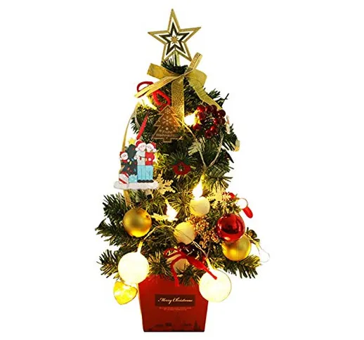 Albero di Natale da tavolo con luci a LED, albero di Natale artificiale da tavolo da 50 cm...