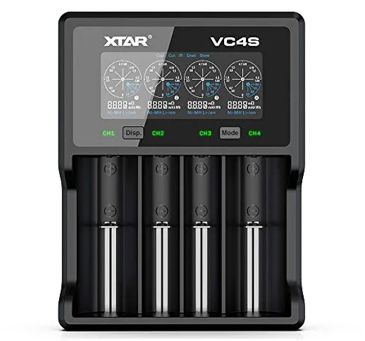 Xtar Vc4S - Caricatore Rapido a 4 Ingressi, USB per Batterie Agli Ioni di Litio 18650 1870...