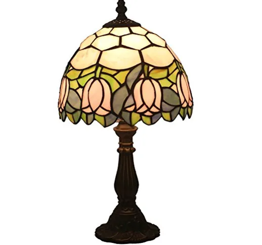 Odziezet Lampada Stile Tiffany Vintage Pastorali di Vetro Macchiato Lampada da Tavolo da L...