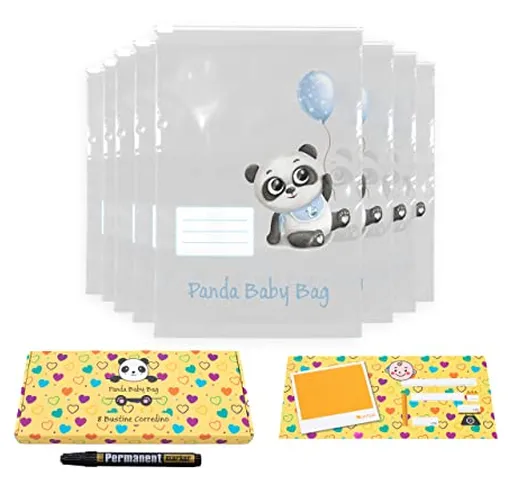 DOMUS® 8 Bustine Corredino Neonato Ospedale Panda Baby Bag - Sacchetti Cambio Neonato Ospe...