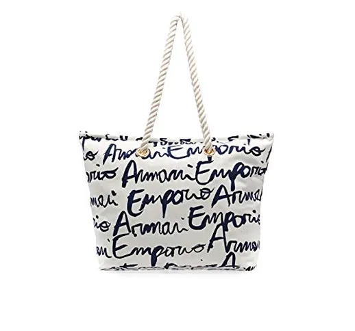 Emporio Armani Classic Beach Donna Borsa da Spiaggia Logo Bianco Stampa Etichettalia unica