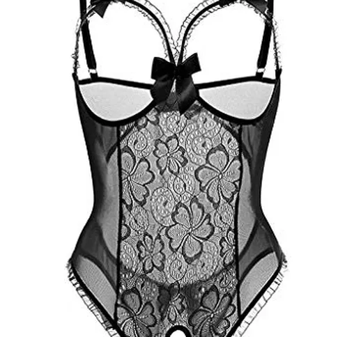 Voqeen Donna Lingerie Sexy Body Erotico Pizzo Biancheria Intima Esotico Tuta Babydoll Ad A...