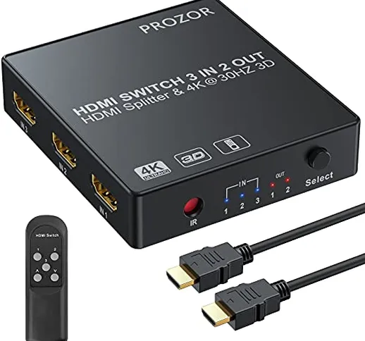 PROZOR 4K HDMI Switch 3 Ingresso 2 Uscita HDMI Switcher Automatico 3 Porta HDMI Commutator...