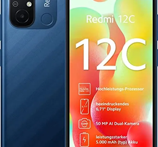 Xiaomi Redmi 12C 4GB+128GB Ocean Blue Sbloccato Senza Branding