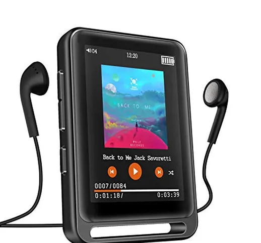 Lettore MP3, 16 GB lettore MP3 Bluetooth con schermo LCD da 2,4", sportivo cuffie/radio FM...