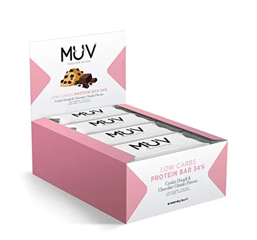 Muv Food For Action, barretta proteica low carb, gusto cookie e pezzi di cioccolato, 12 x...