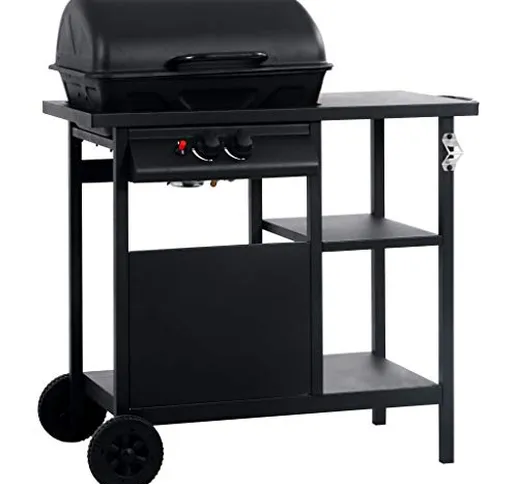 vidaXL - Barbecue a gas con tavolo laterale a 3 livelli, colore: Nero