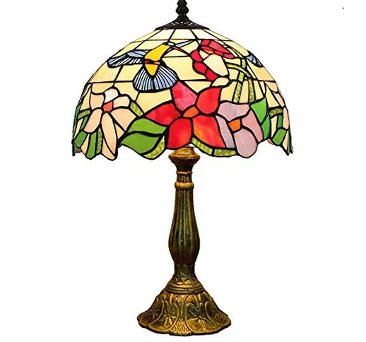 Hobaca® 12" Tiffany lampade da Tavolo Salotto Vintage splendidi fiori di vetro macchiato M...