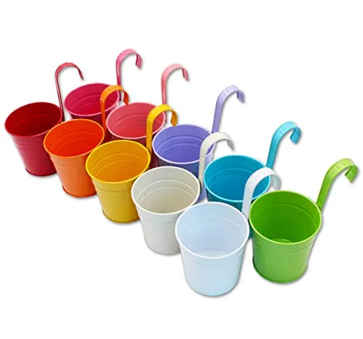 GIOVARA Grande Set di 10 Vasi da Fiori in Metallo Vaso Sospeso Fioriera Senza Foro di Dren...