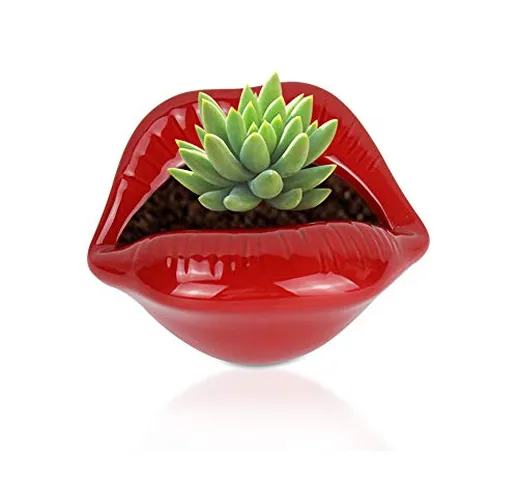 Fittoway - Vaso per piante grasse, motivo cactus, a forma di labbra, piccolo vaso per fior...