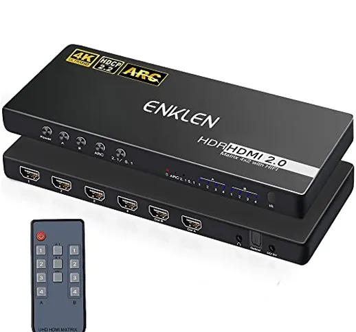 ENKLEN 4K HDMI Matrix 4X2 3D HDMI Matrix Switch 4K@60Hz HDCP 2.2 mit 3,5 mm Audioausgang F...