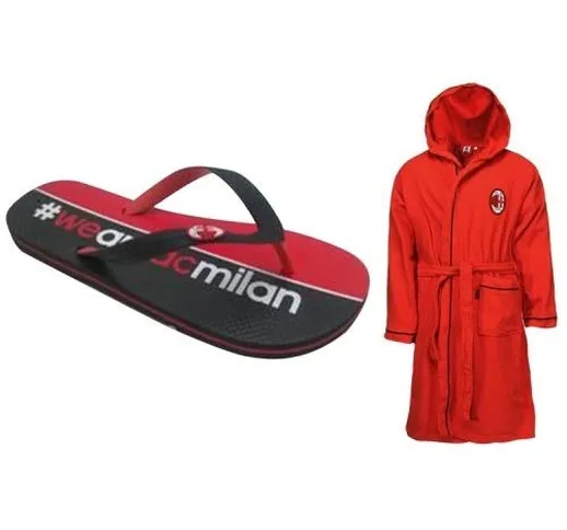 DIVASPORT Infradito/Ciabatte + Accappatoio A.C. Milan - Prodotto Ufficiale (45/46, Accappa...