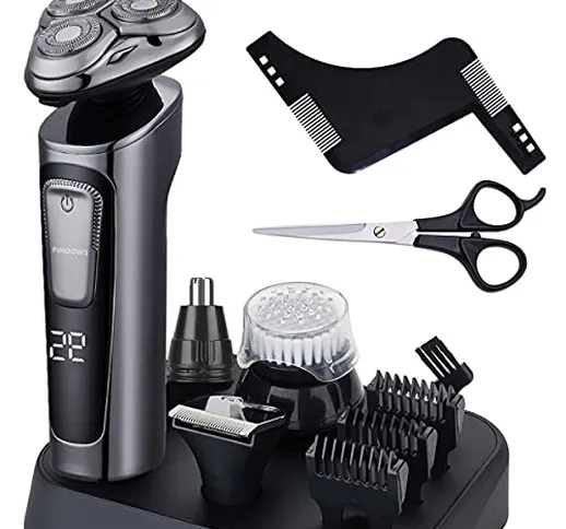 Rasoio Elettrico Barba da Uomo,Rasoio Elettrico 4D Floating Rotation,Regolabarba Trimmer p...