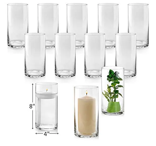 Set di 12 vasi cilindrici in vetro alti 20,3 cm – Multiuso: candela a colonna, portacandel...