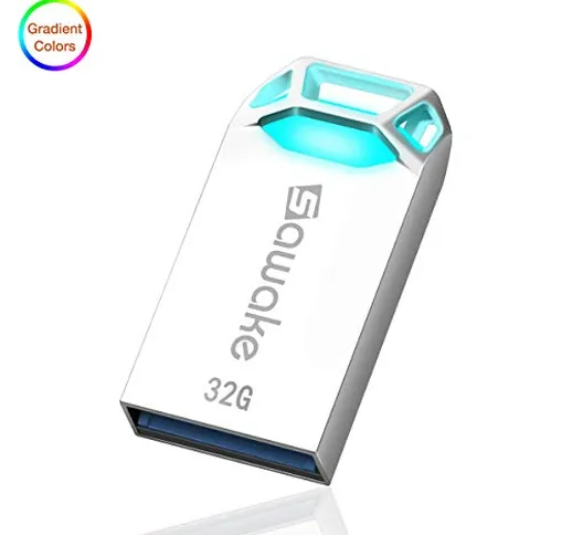 SAWAKE USB Chiavetta 32GB con Portachiavi, USB 3.0 Flash Drive impermeabile, USB stick, Mi...