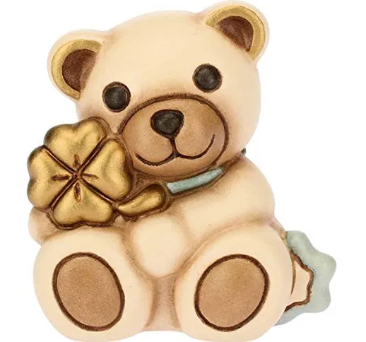 THUN - Bomboniera Teddy con Quadrifoglio Azzurro Formato Mini - Ceramica - 5,4 cm h