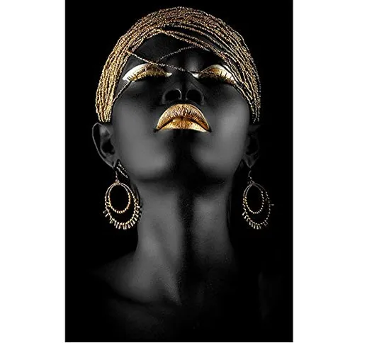 UIGJIOG Quadri Moderni di Arte Senza Cornice su Tela Poster di Donna Africana Nuda in Nero...