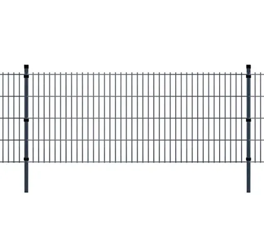 vidaXL Set 14 Pannelli di recinzione 2D giardino con pali 2008x830mm 28 m grigio