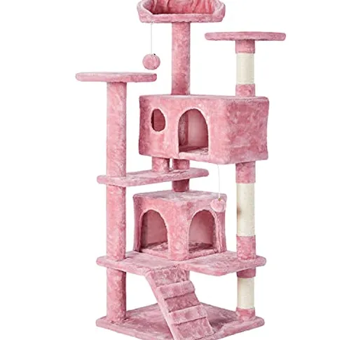 Yaheetech Albero Tiragraffi per Gatti con 2 Palle Sisal Naturale Giocattolo Gioco (Rosa)