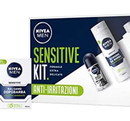 NIVEA Men Sensitive Shave & Care Kit, Set Regalo Uomo con Balsamo Dopobarba Sensitive 100...
