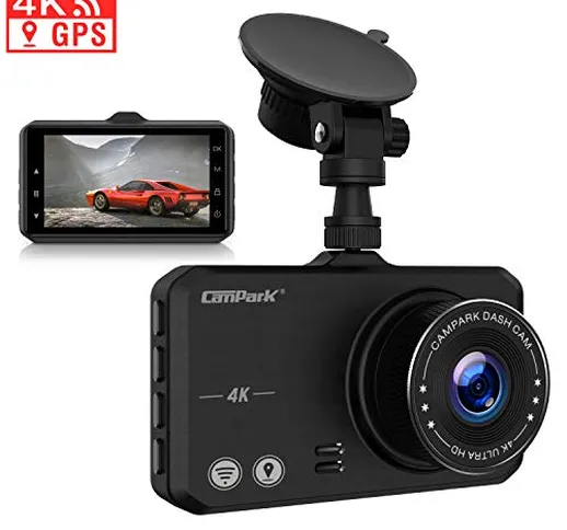 Campark 4K Dash Cam con GPS UHD 2160P Dashboard Camera per auto con schermo IPS da 3 polli...