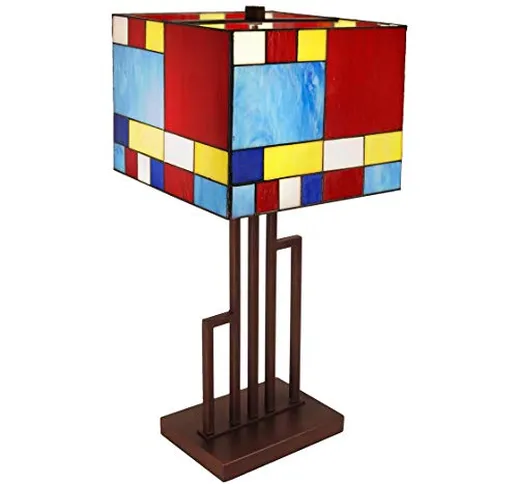 'Lampada Mondrian' - Lampada da tavolo con paralume in vetro saldato lavorazione Tiffany e...
