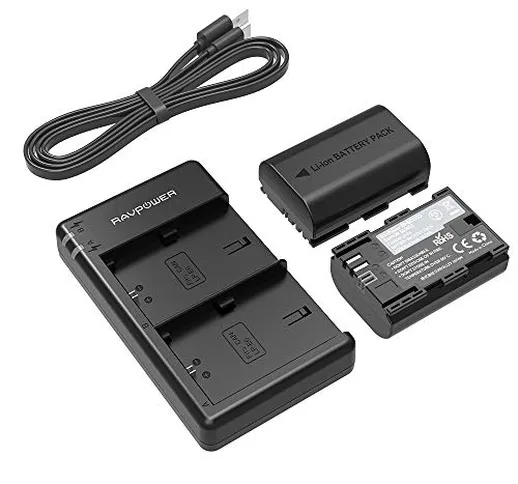 Canon LP-E6 & LP-E6N RAVPower Caricatore con 2 Batterie di Ricambio da 2040mAh, 100% Compa...