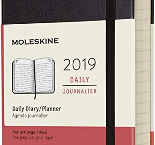 Moleskine DHB12DC2Y19, Agenda Giornaliera 12 Mesi, 2019, Tascabile, Copertina Rigida, Nero...