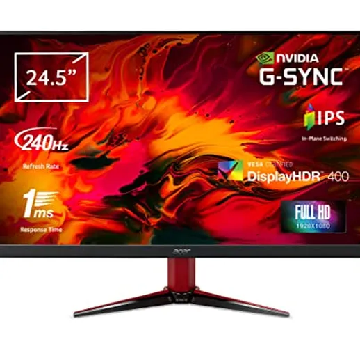 Acer Nitro VG252QXbmiipx Monitor Gaming G-SYNC Compatible, 24,5", Display IPS Full HD, 240...