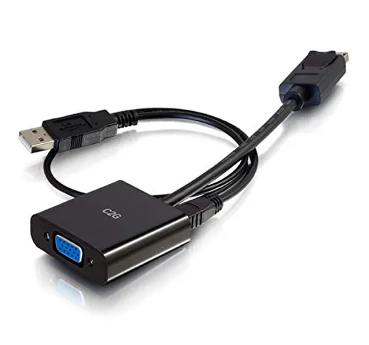 C2G Convertitore adattatore attivo da 20 cm DisplayPort maschio, 3,5 audio e USB a VGA fem...