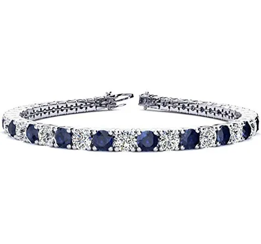 Silvernshine Jewels - Bracciale tennis con zaffiro blu e diamanti sim taglio rotondo 11,04...